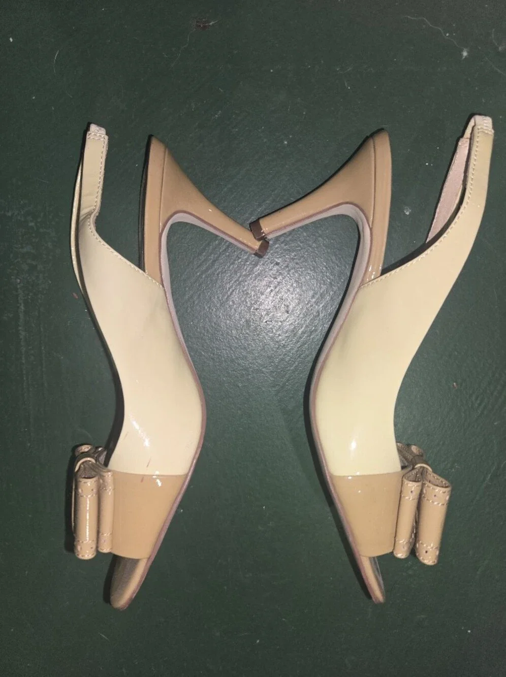 Kate Spade Cream & Tan Slingback Peep-Toe Pumps with Bow